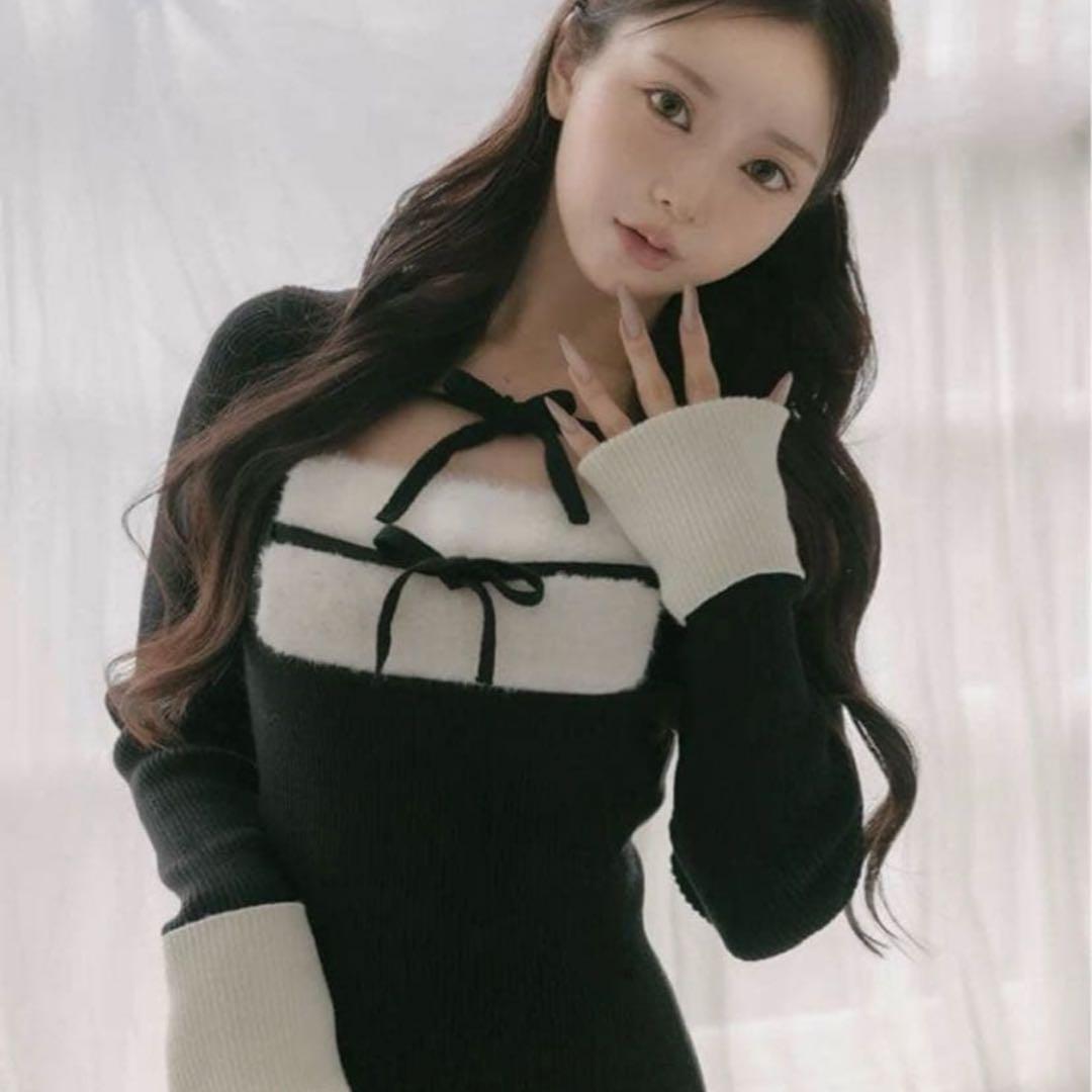 リボンファーフレアニットミニワンピース ダーリッチ darich