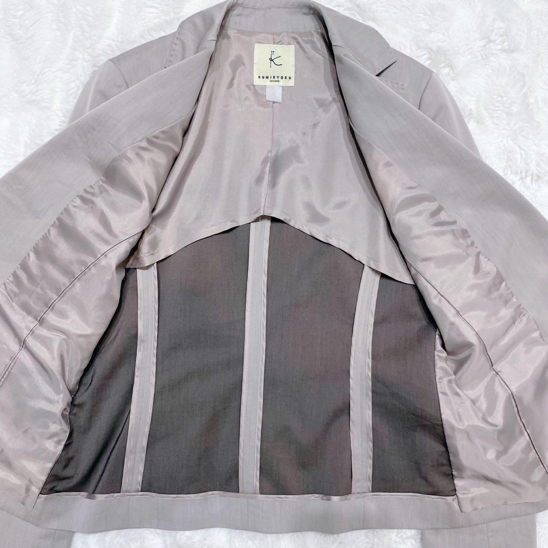 【大きいサイズ】組曲 ストレッチパンツスーツ セットアップ グレージュ