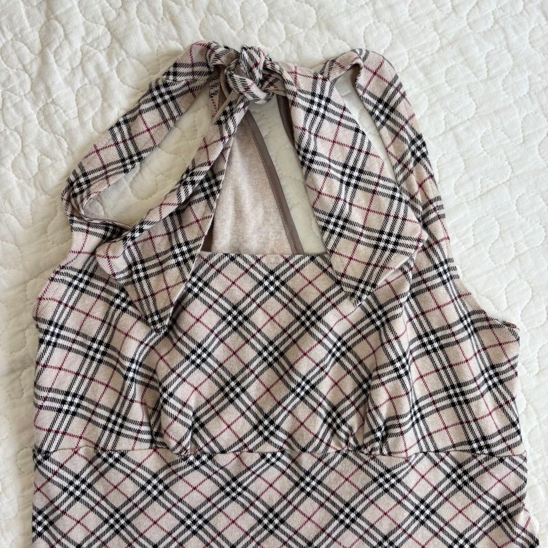y2k バーバリー　ブルーレーベル　ノバチェック　リボン　タンクトップ M