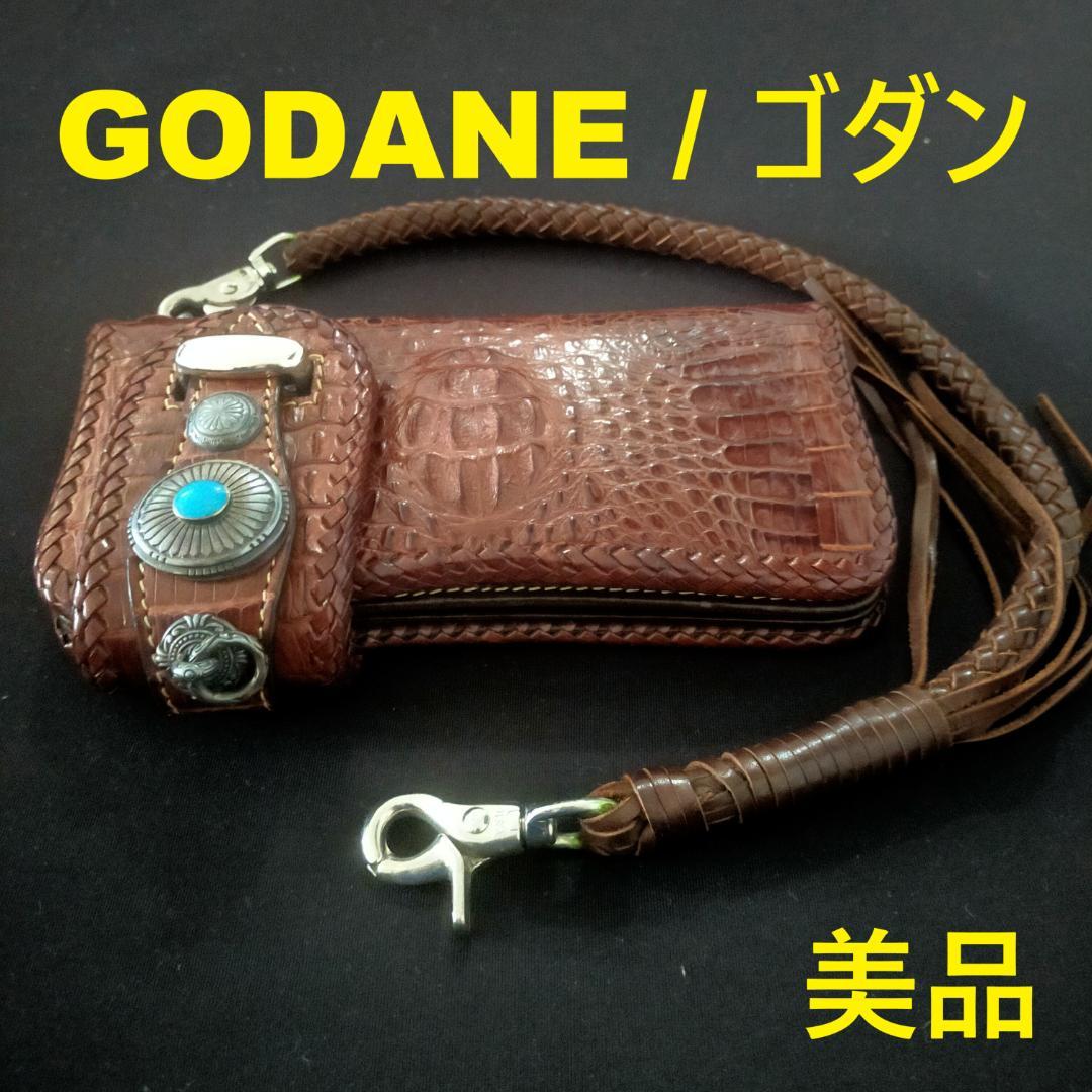 美品 GODANE ゴダン 長財布 クロコダイルレザー製 ターコイズコンチョ