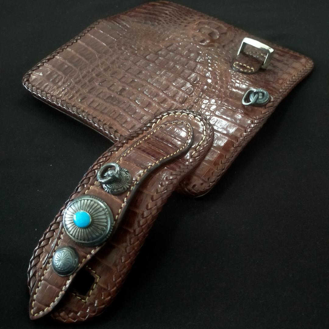 美品 GODANE ゴダン 長財布 クロコダイルレザー製 ターコイズコンチョ