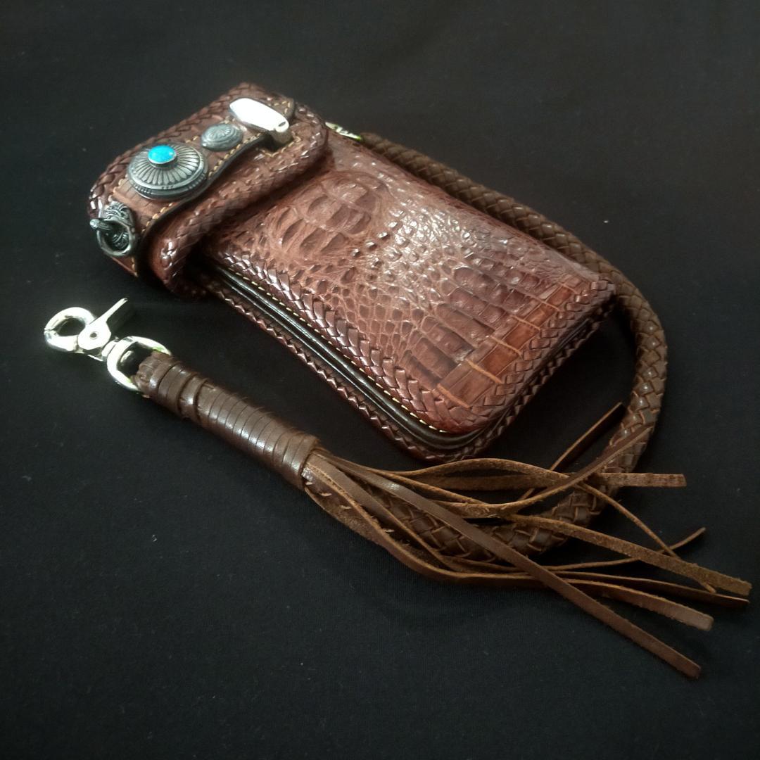 美品 GODANE ゴダン 長財布 クロコダイルレザー製 ターコイズコンチョ