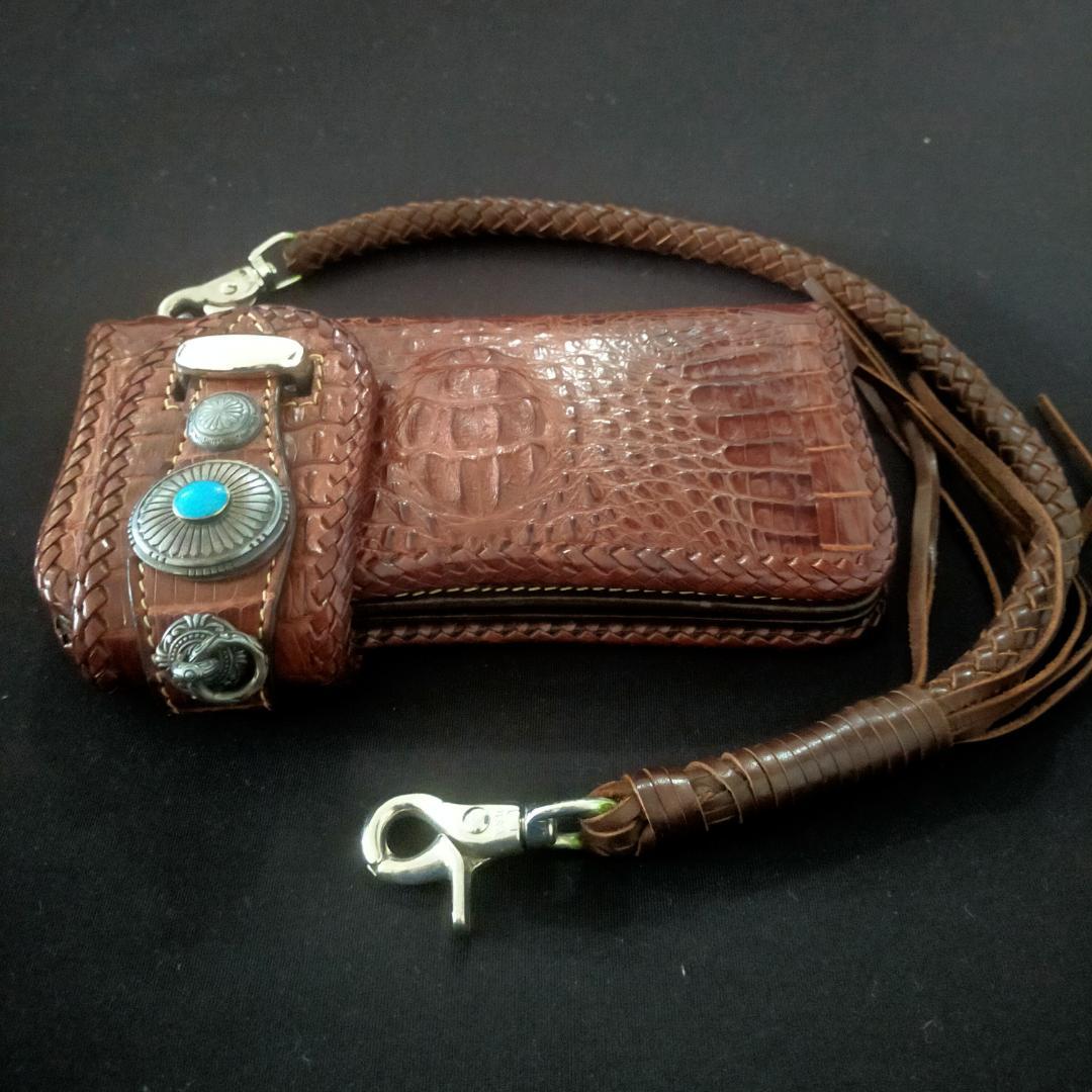 美品 GODANE ゴダン 長財布 クロコダイルレザー製 ターコイズコンチョ