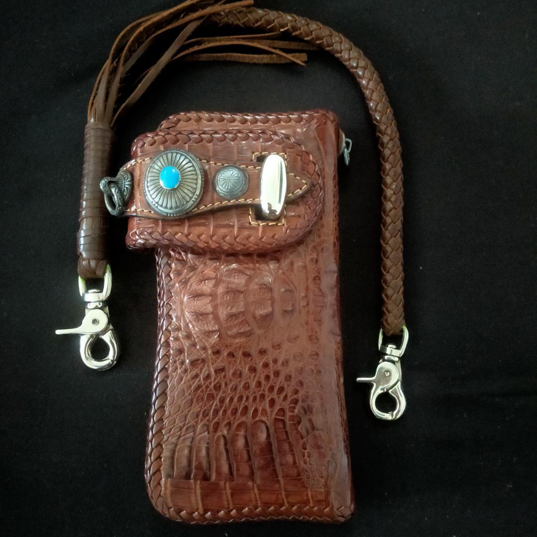 美品 GODANE ゴダン 長財布 クロコダイルレザー製 ターコイズコンチョ