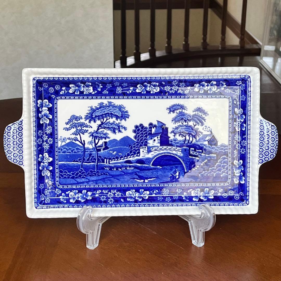 【希少品】英国製　スポード ★ブルータワー★手付きロングプレート