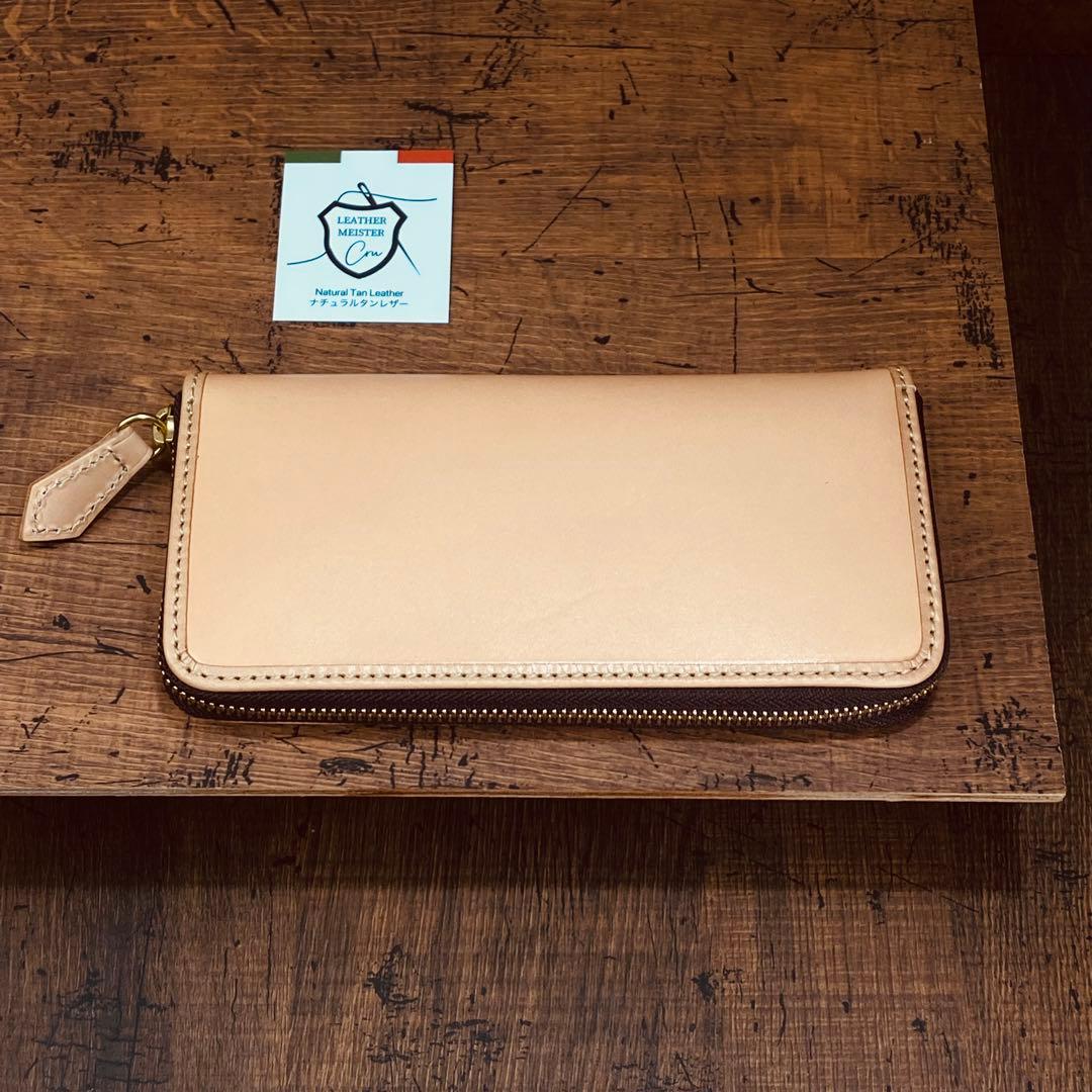 ナチュラルタンレザー ヌメ革 ラウンドファスナー メンズ財布 長財布 本革