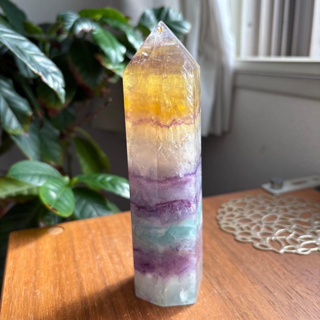 大型 天然石 レインボーフローライト タワー高さ約15センチ