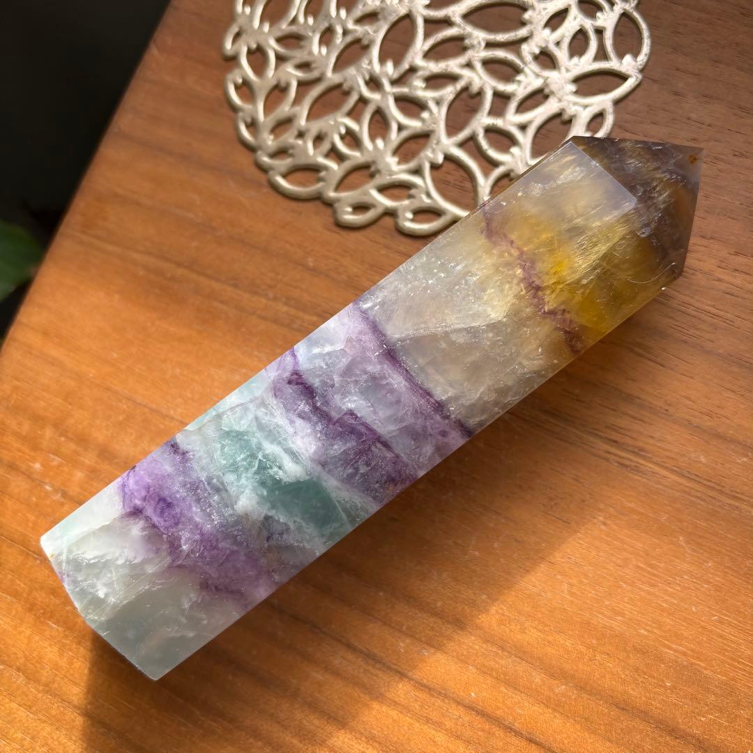 大型 天然石 レインボーフローライト タワー高さ約15センチ