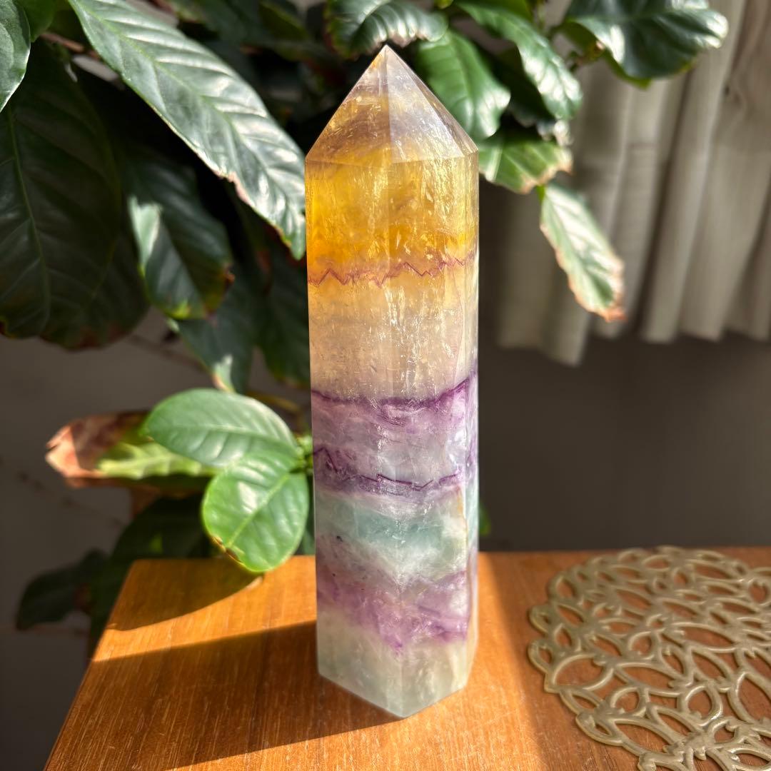大型 天然石 レインボーフローライト タワー高さ約15センチ