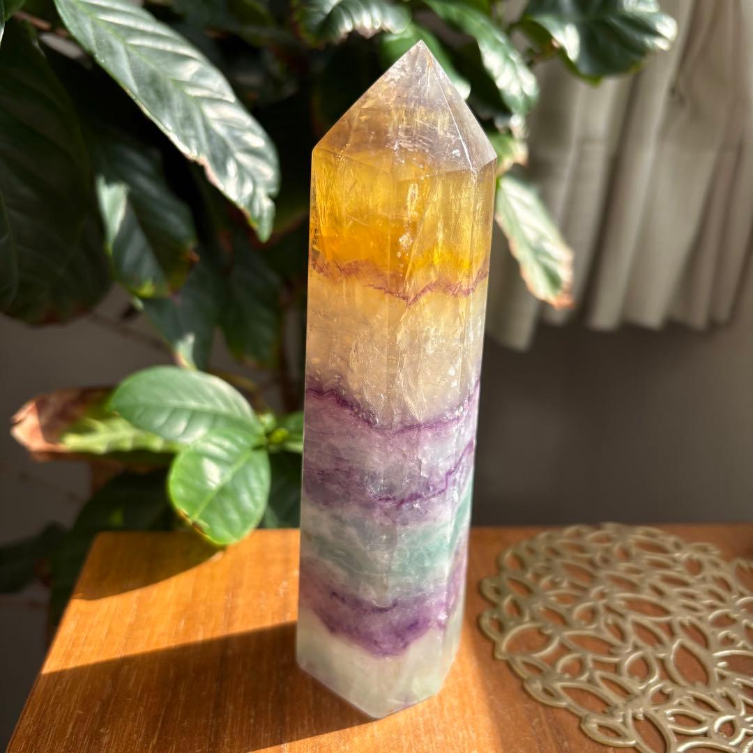 大型 天然石 レインボーフローライト タワー高さ約15センチ