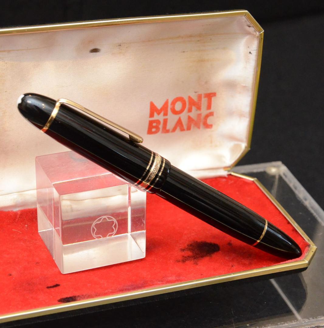 モンブラン149万年筆14C中金 エボナイト芯スチールケース付 細字EF 超美品