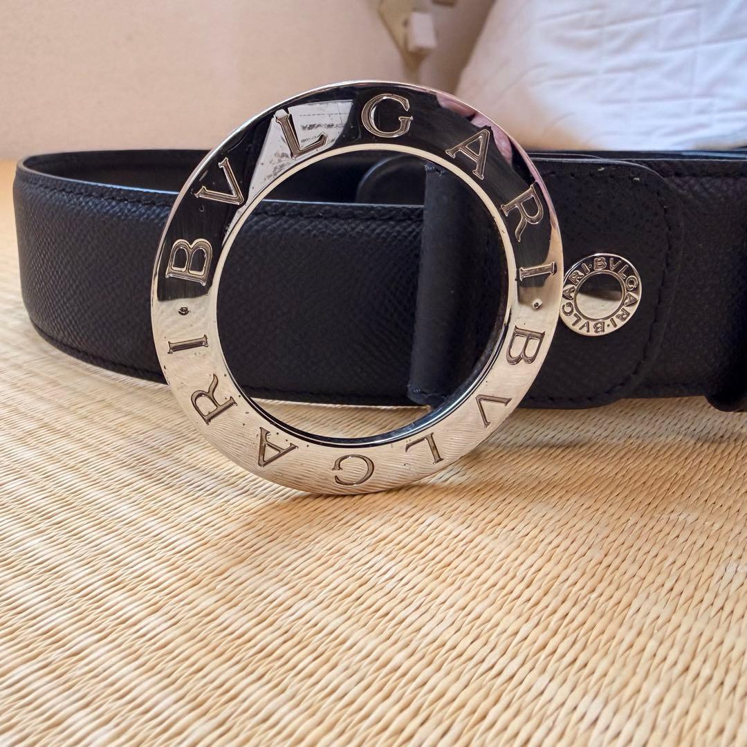 BULGARI ブラックレザーベルト　ブランド　ブルガリ　美品　サークルロゴ