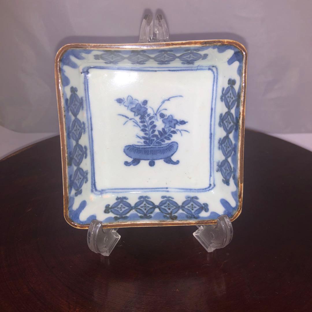 古印判コレクション⑩盆栽文　四方小鉢　型紙擦り　古伊万里