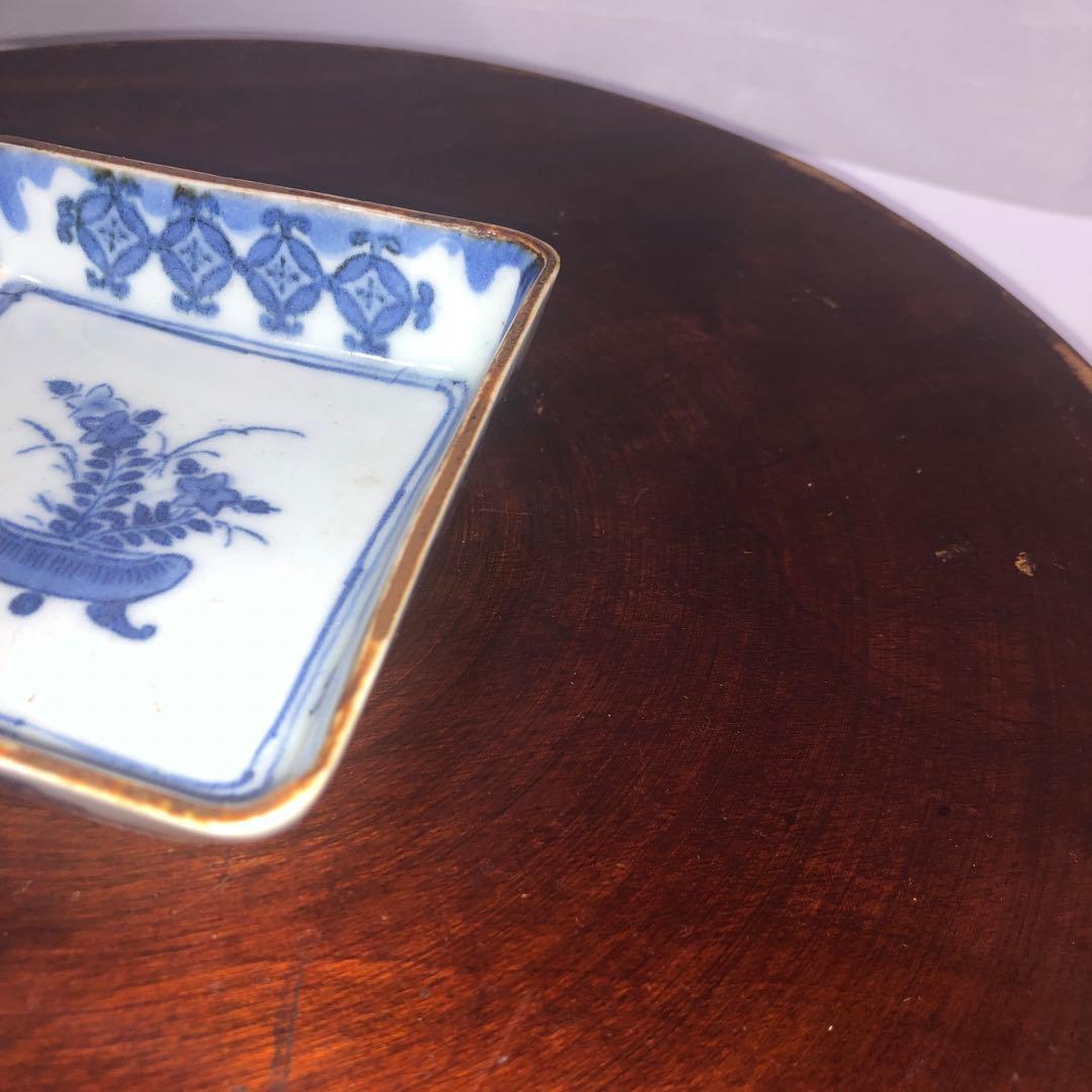 古印判コレクション⑩盆栽文　四方小鉢　型紙擦り　古伊万里