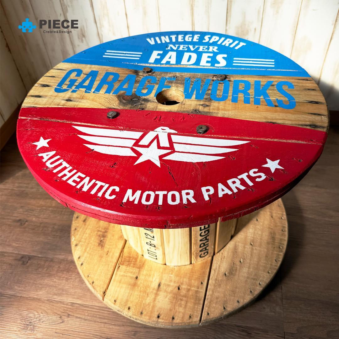 テーブル インダストリアル ケーブル ドラム ガレージ アメリカン トリコロール