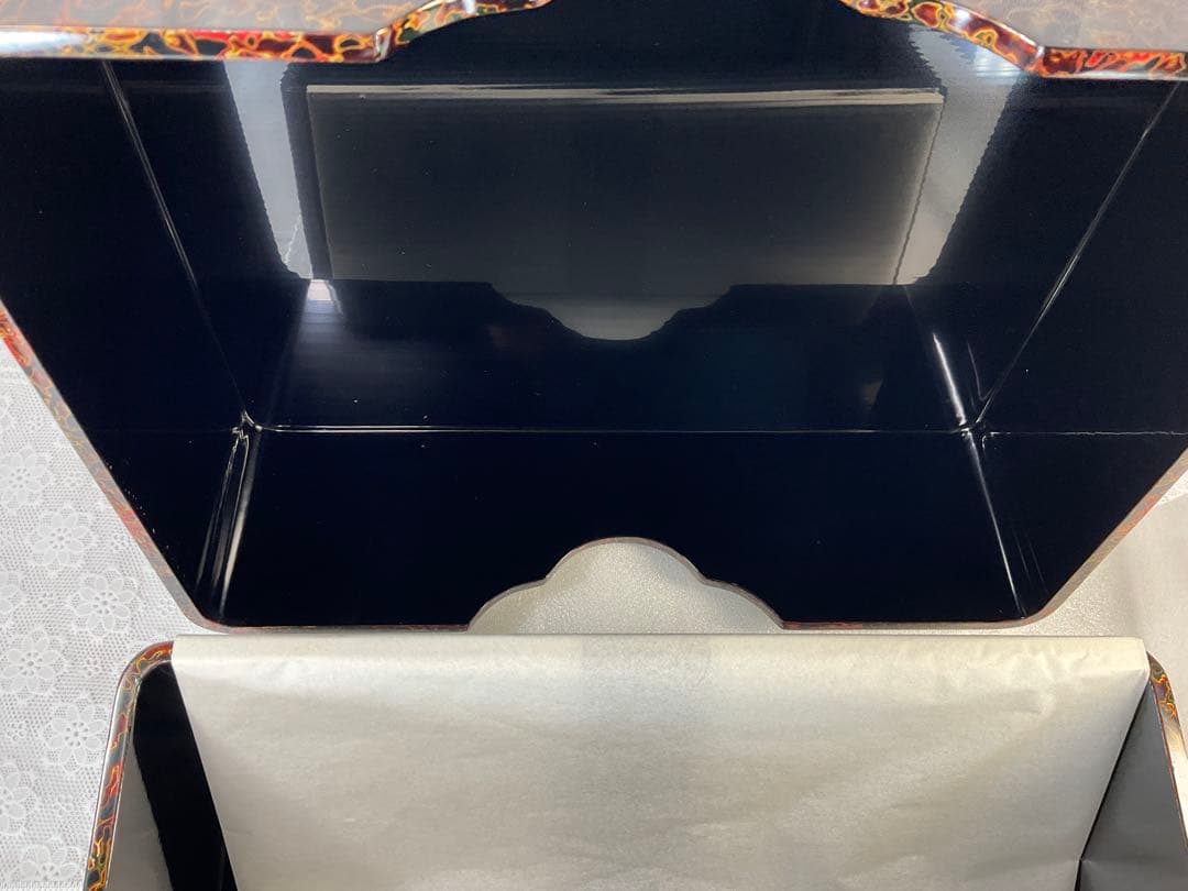 津軽塗 文箱　漆器 四角形ボックス 赤黒模様