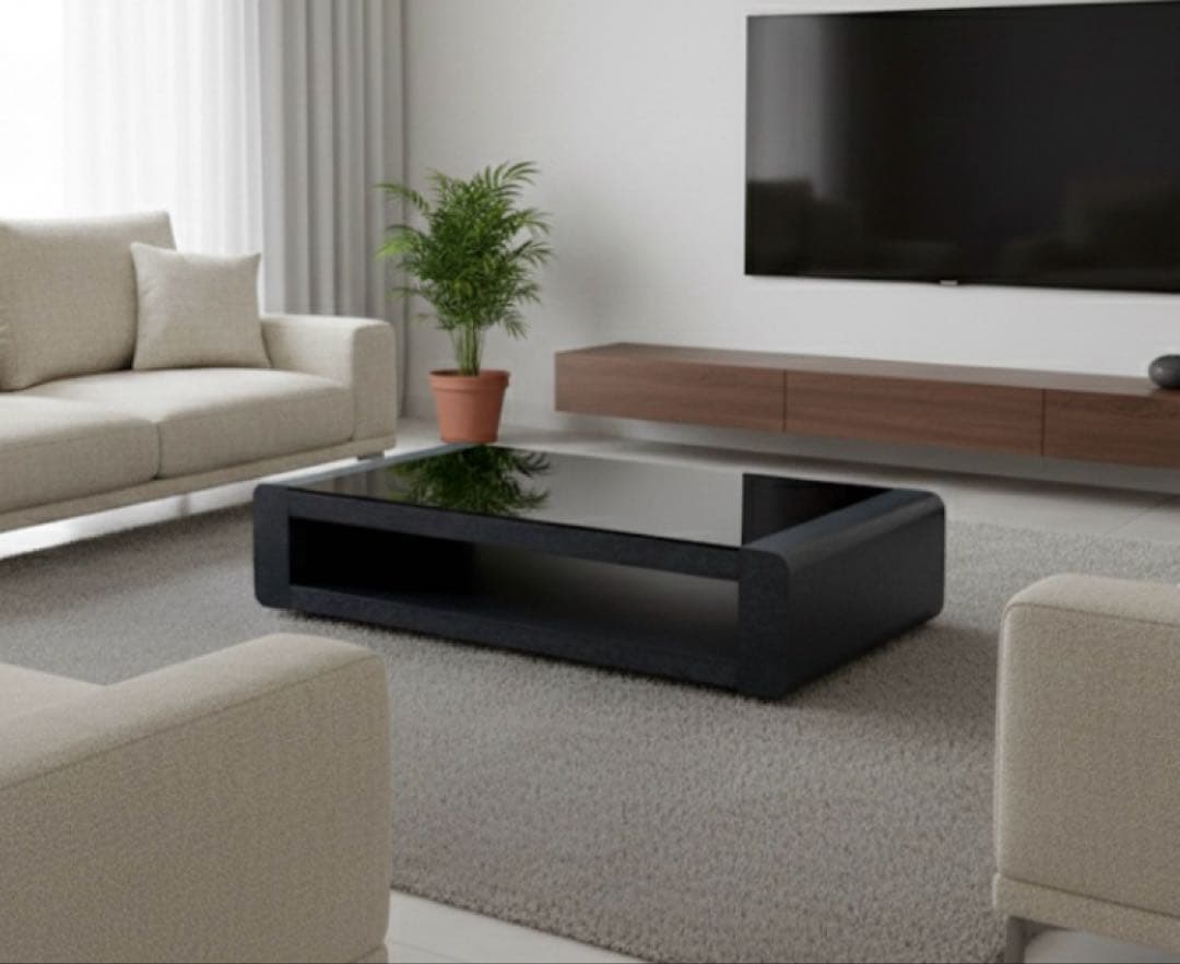 ニトリ ベルネ センターテーブル ブラックガラス モダン