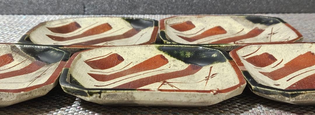 【本物保証❗】江戸時代　古織部　四方皿 手塩皿　菓子皿　5客揃い　茶道具　伝世箱