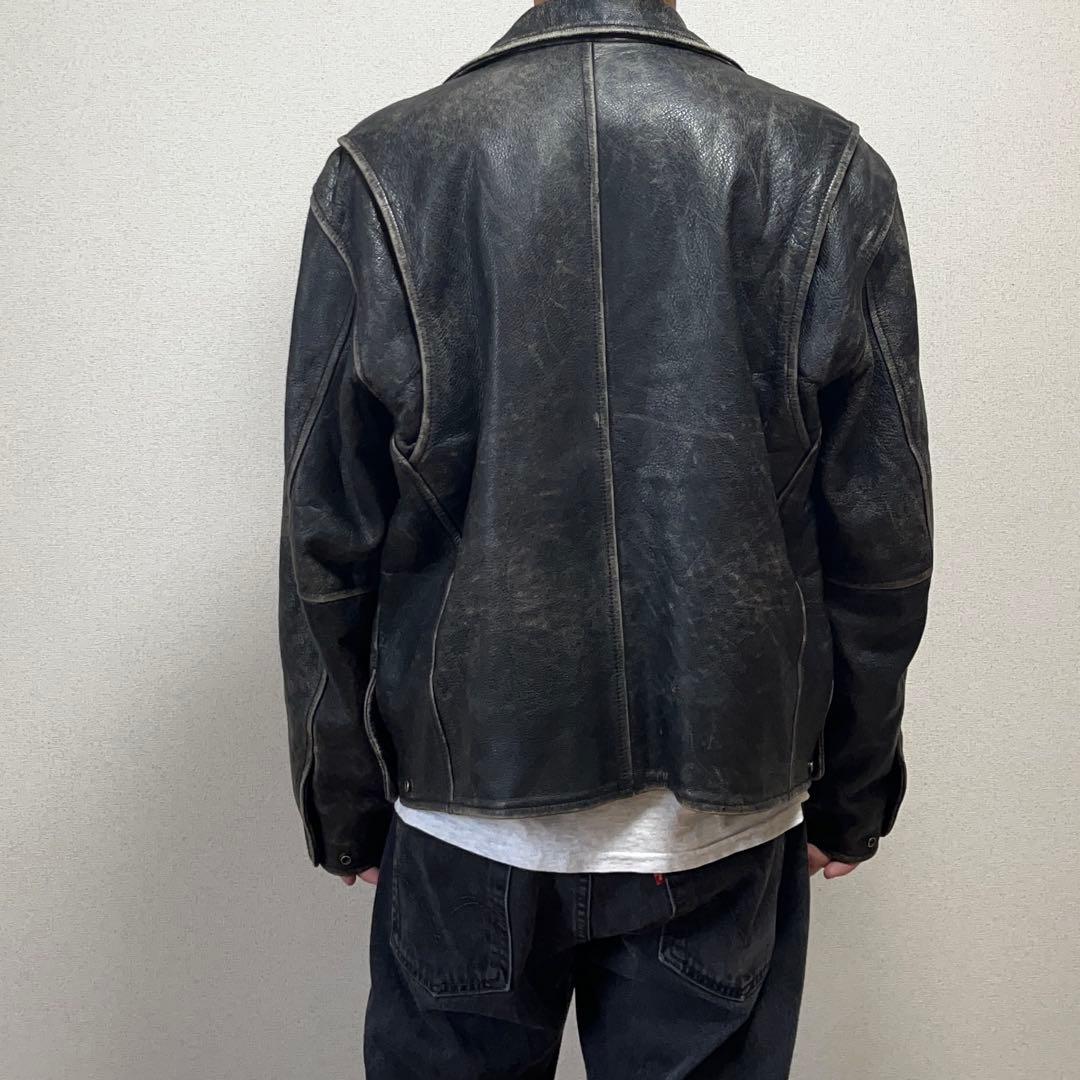 レザージャケット 黒 90s ビンテージ USA 古着 フェード 革ジャン