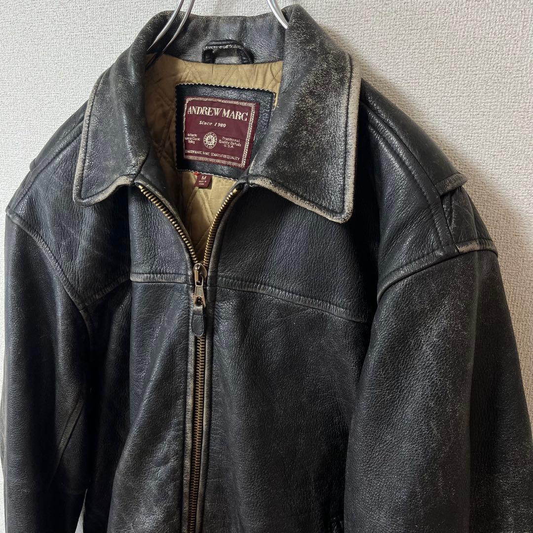 レザージャケット 黒 90s ビンテージ USA 古着 フェード 革ジャン