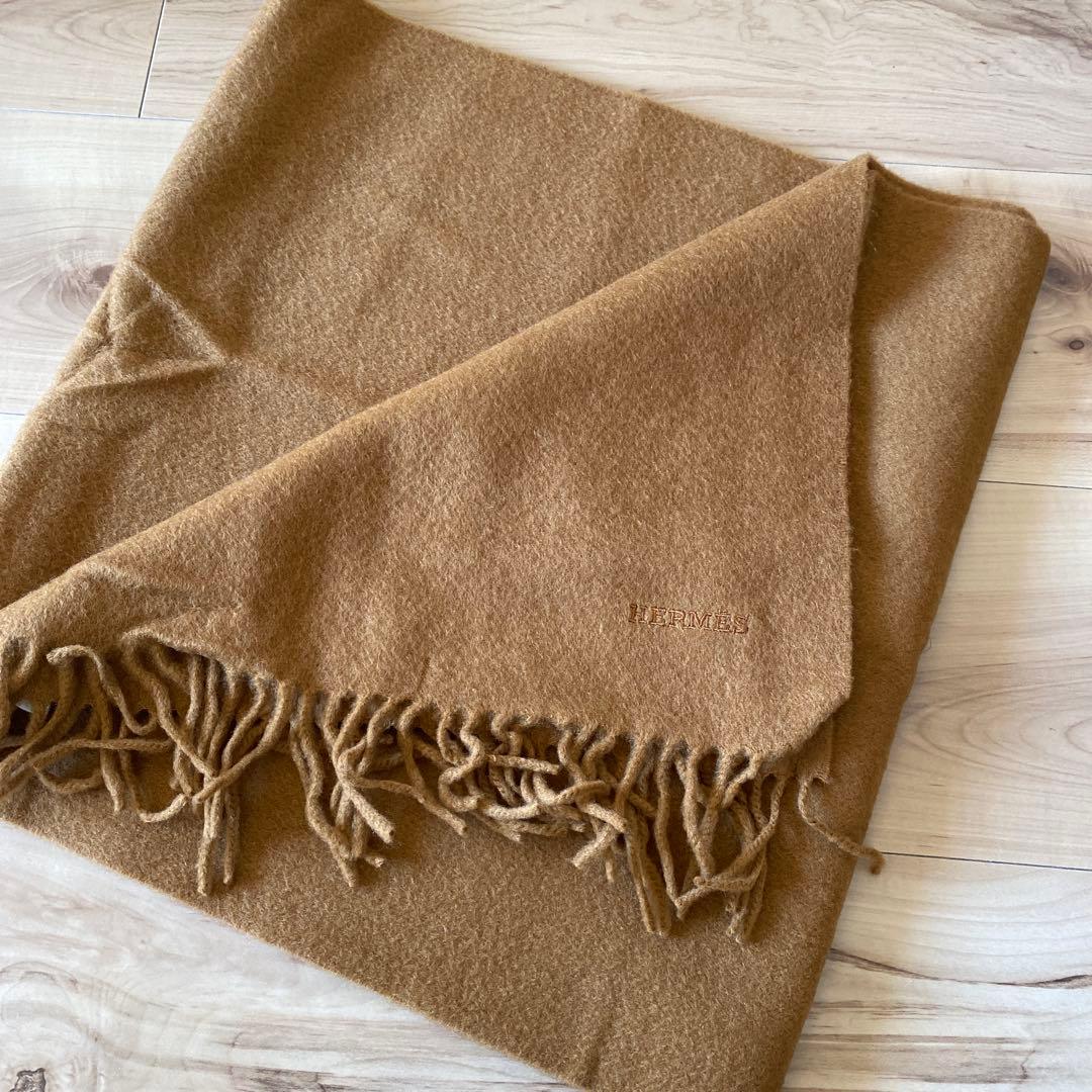 HERMÈS カシミヤ マフラー ブラウン 約140cm x 30cm