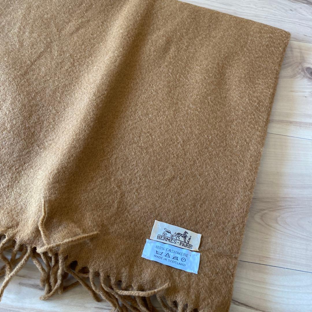 HERMÈS カシミヤ マフラー ブラウン 約140cm x 30cm