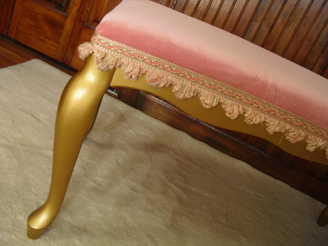 ロココ様式カウチソファ／猫脚スツール☆張替済 フランス製最高級トリミングブレード