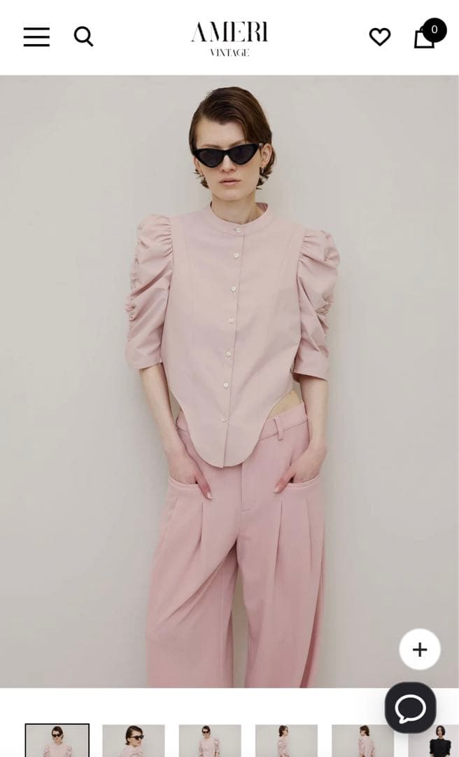 AMERI GATHER SLEEVE ROUND BLOUSE ピンクSサイズ