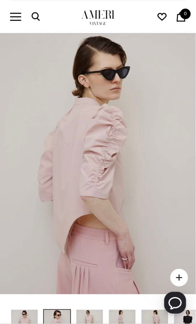 AMERI GATHER SLEEVE ROUND BLOUSE ピンクSサイズ