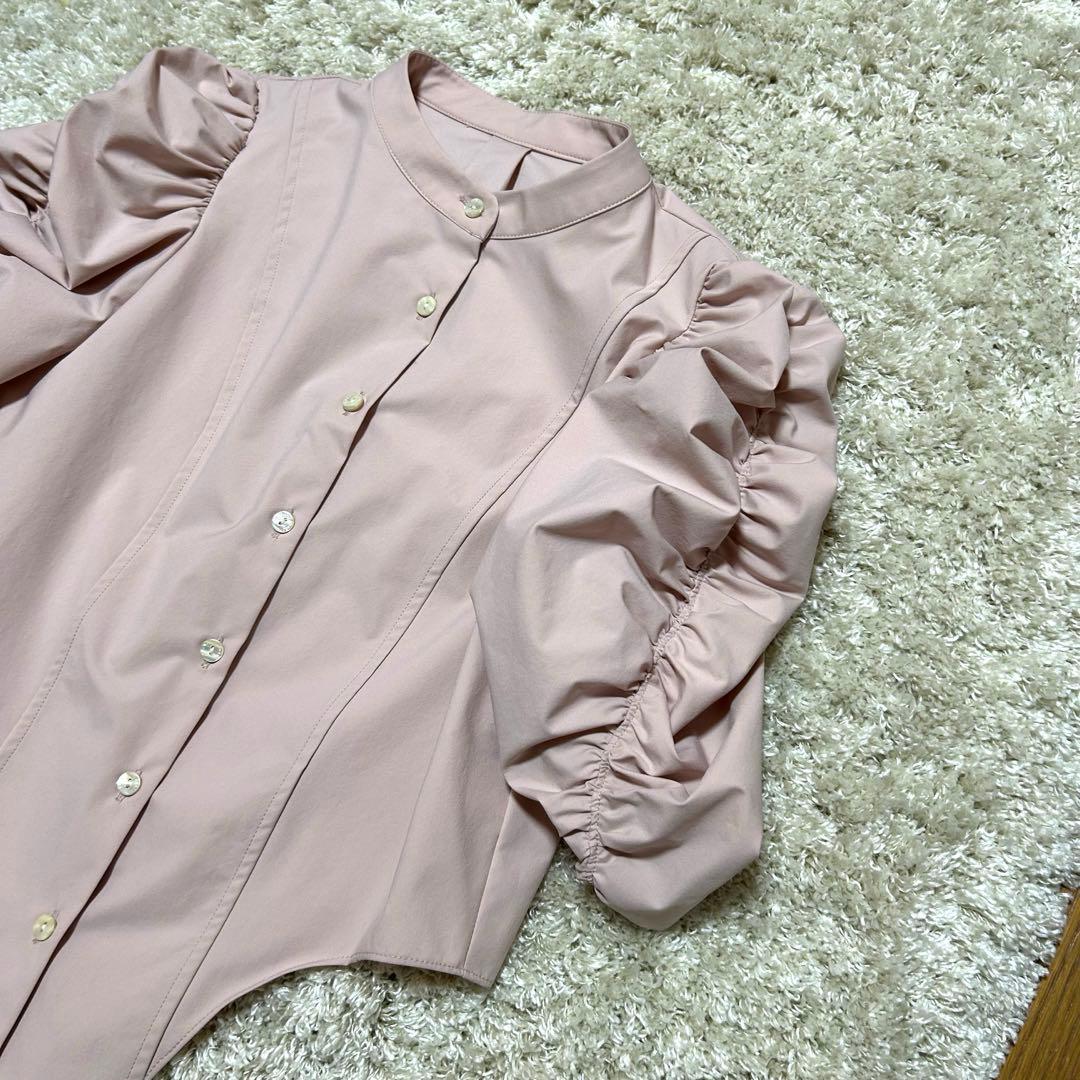 AMERI GATHER SLEEVE ROUND BLOUSE ピンクSサイズ