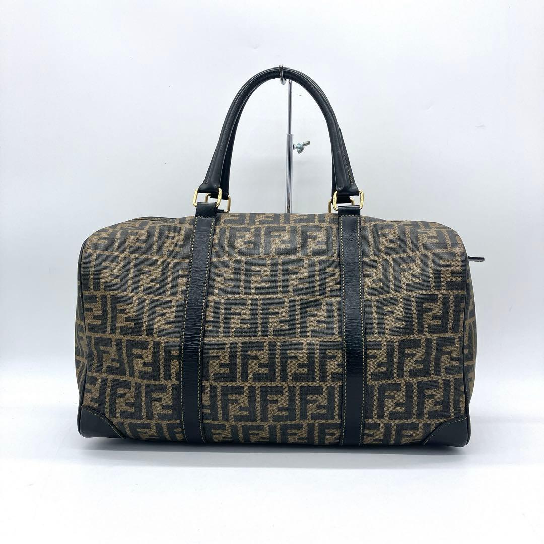 【FENDI】ボストンバッグ　ズッカ柄　ゴールド金具　PVC ブラウン　ブラック