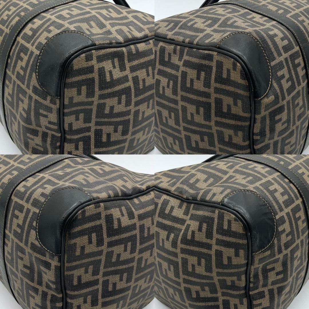 【FENDI】ボストンバッグ　ズッカ柄　ゴールド金具　PVC ブラウン　ブラック