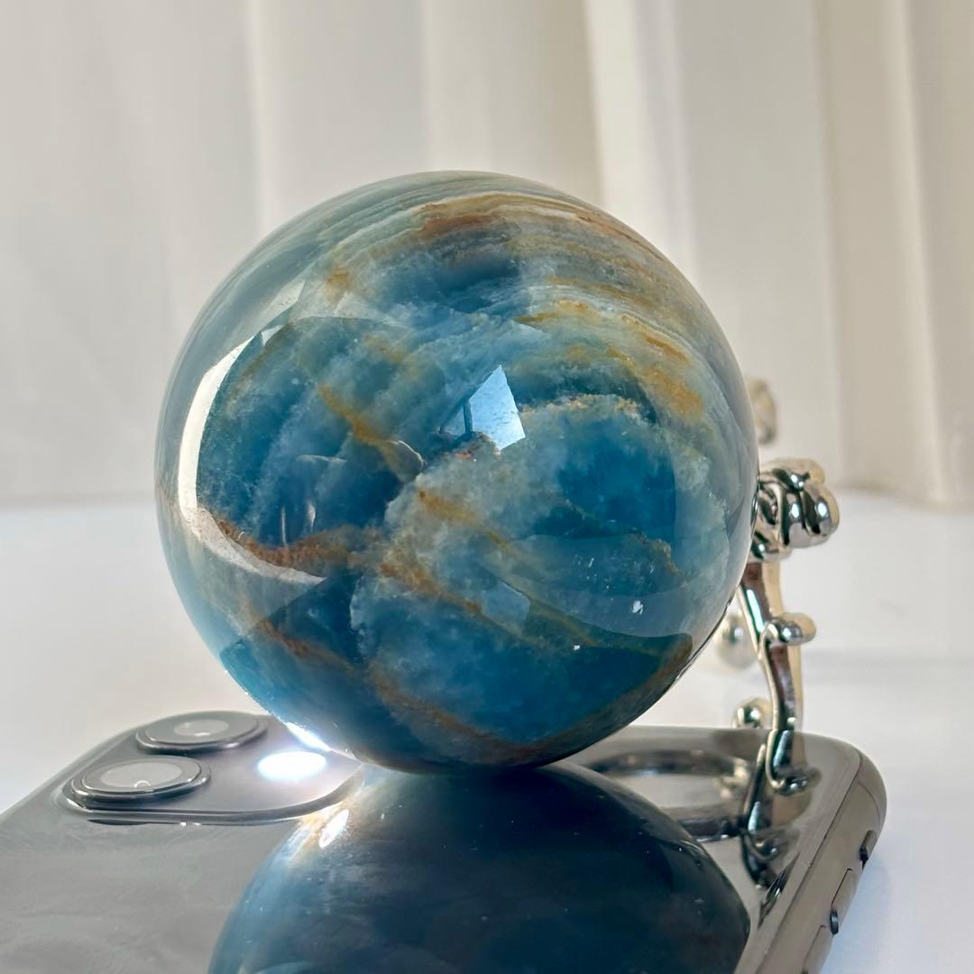 激レア　高品質レムリアンアクアティンカルサイト丸玉　アルゼンチン産　光沢感