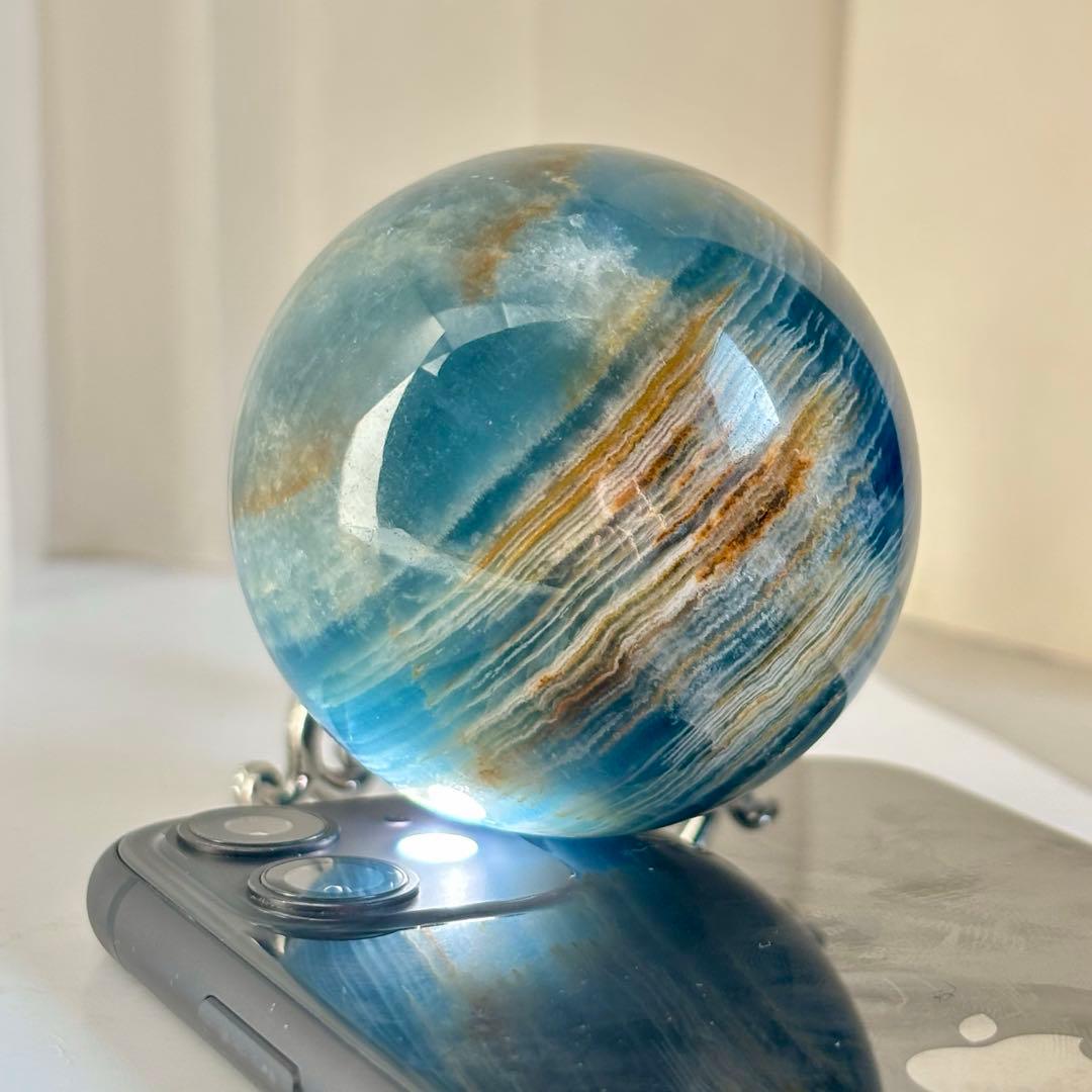 激レア　高品質レムリアンアクアティンカルサイト丸玉　アルゼンチン産　光沢感