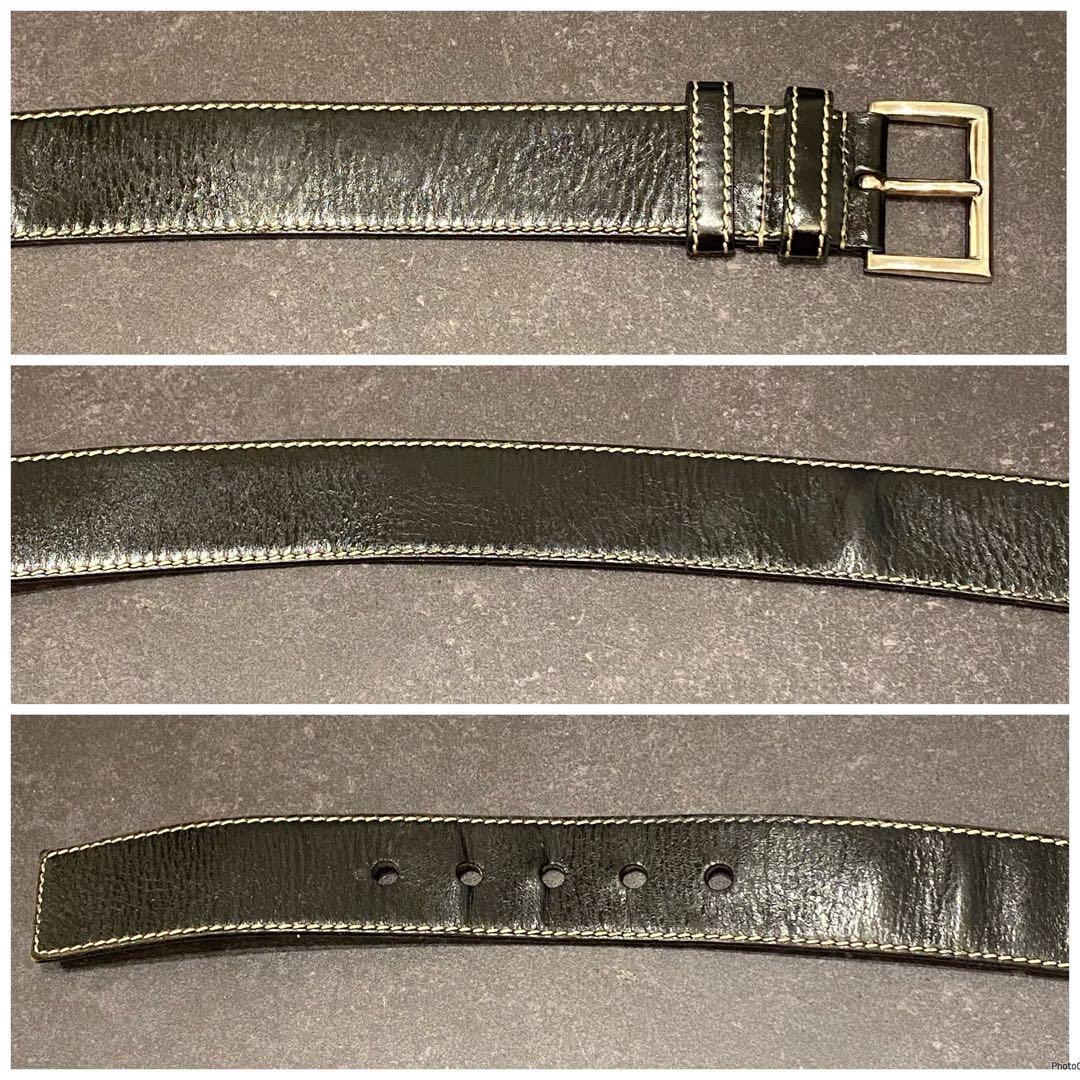 プラダ　PRADA　レザーベルト　シルバーバックル　黒　ブラック