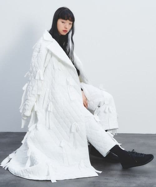 訳有り‼️ペルナ　キルティングリボンコート　ホワイト　ラベルエチュード　白