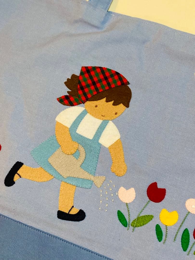 新品 ファミリア デニムバッグ 手刺繍 水色