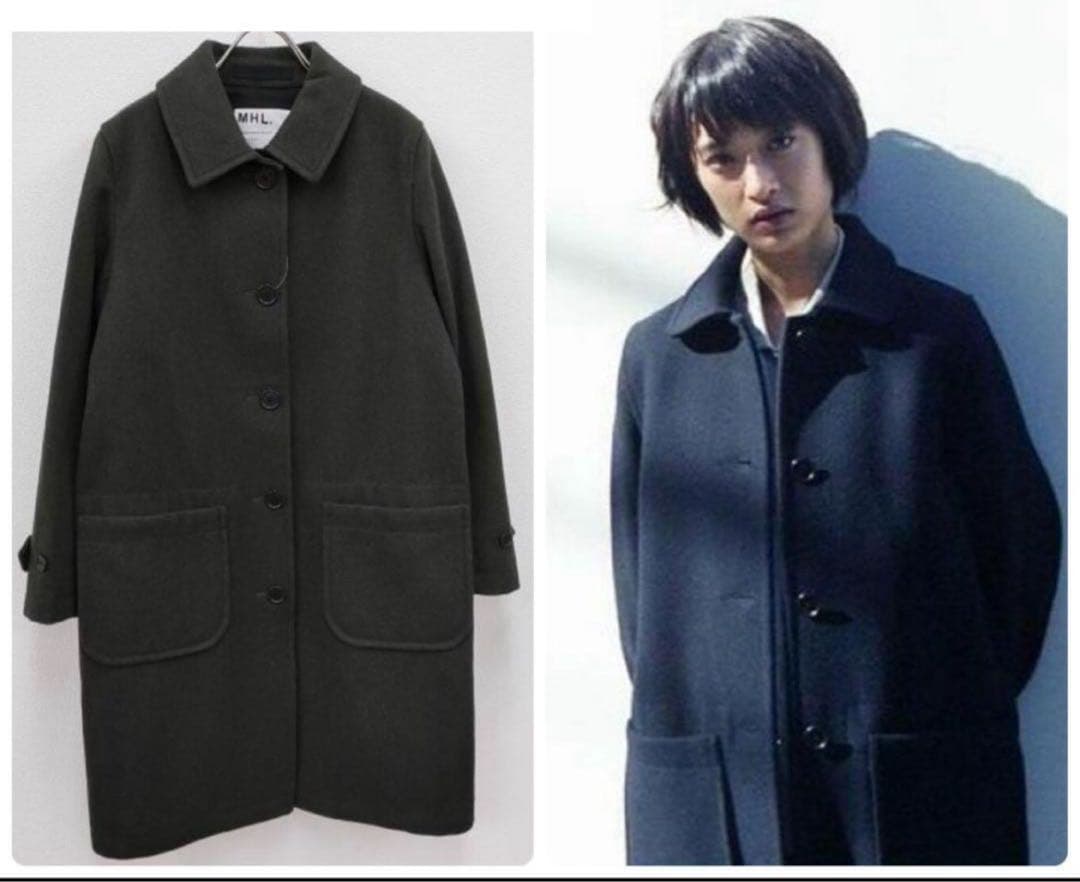 MHL. ウール　ステンカラーコート　ブラック　サイズⅠ