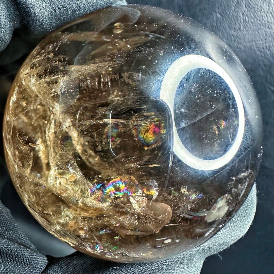 【開運·魔除 】別格高級品❗️レインボー☆スモーキークォーツスフィア丸玉A1388