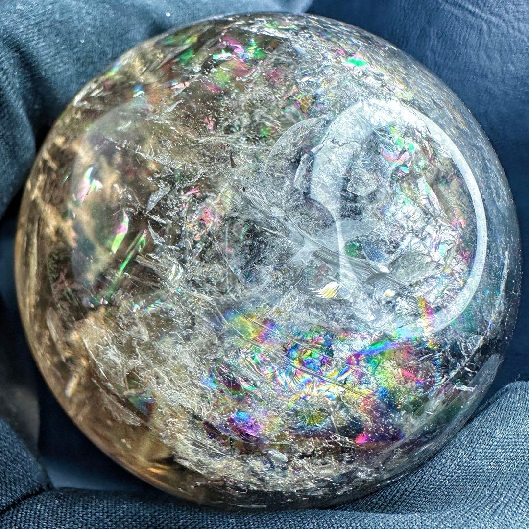 【開運·魔除 】別格高級品❗️レインボー☆スモーキークォーツスフィア丸玉A1388