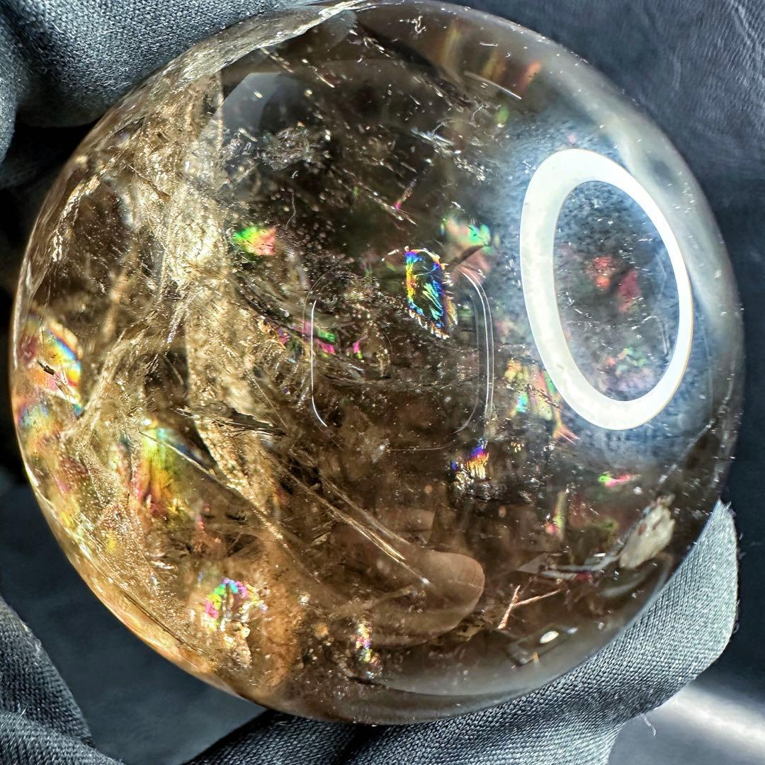 【開運·魔除 】別格高級品❗️レインボー☆スモーキークォーツスフィア丸玉A1388