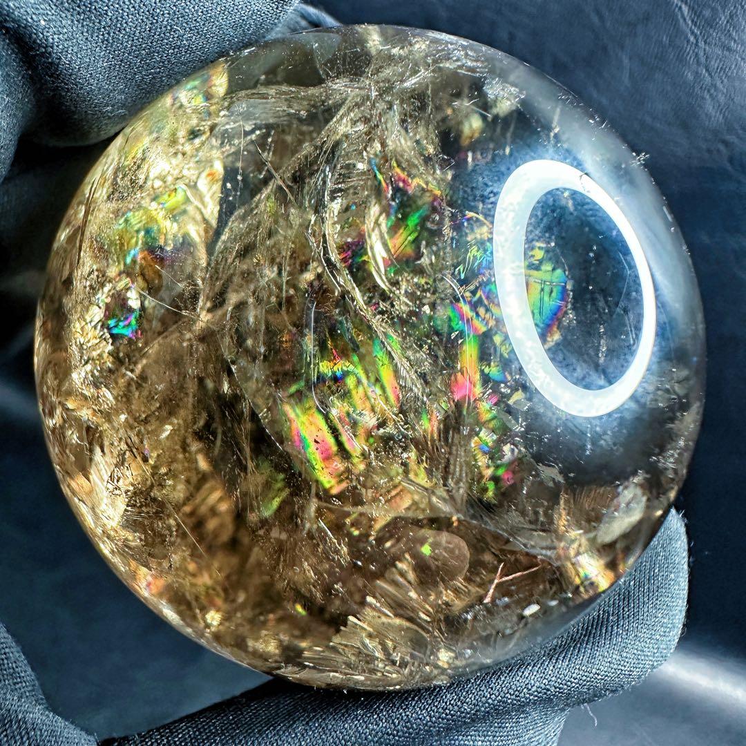 【開運·魔除 】別格高級品❗️レインボー☆スモーキークォーツスフィア丸玉A1388