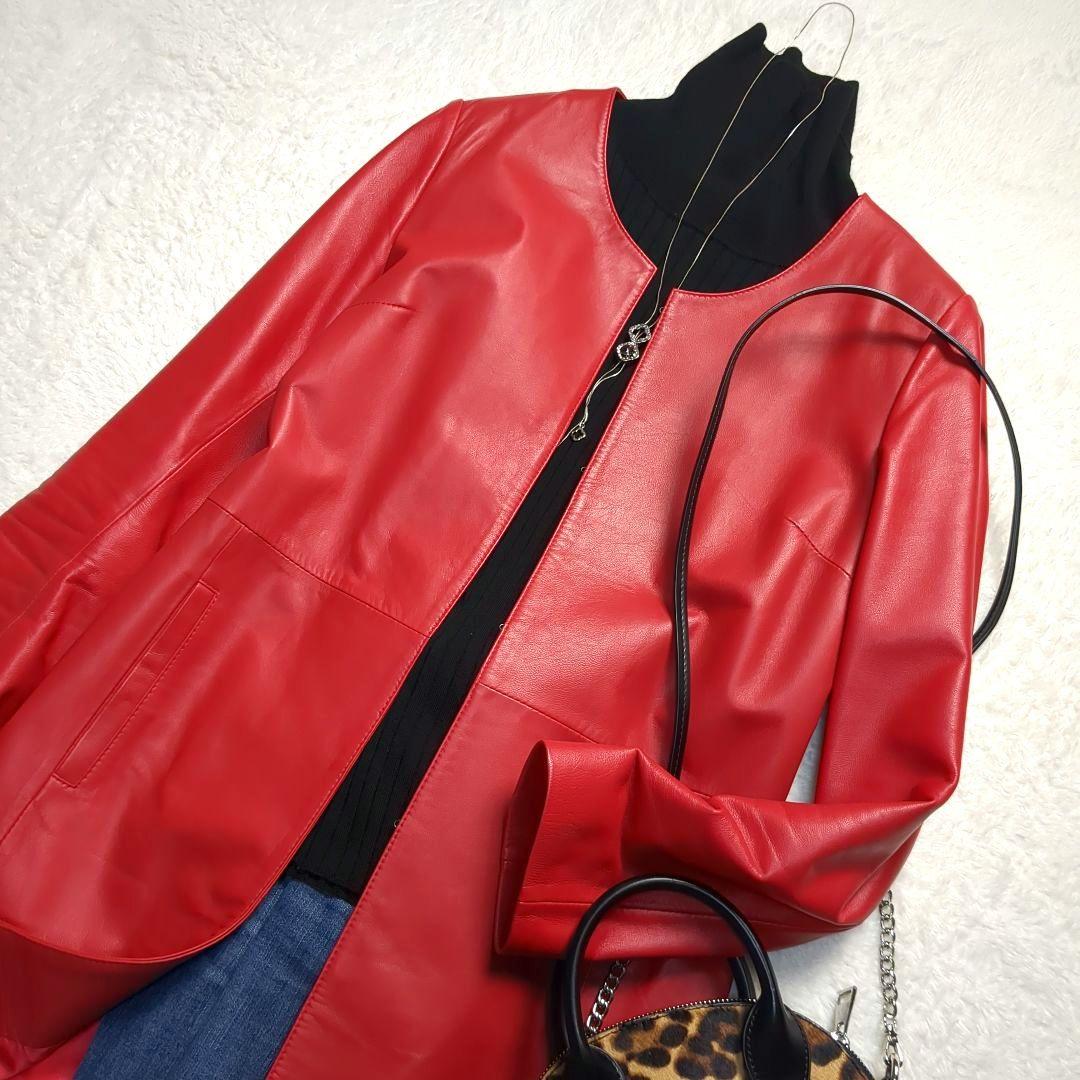 美品✨ラムレザーレザーコート　イタリア製ラムレザー　レッド　Sサイズ