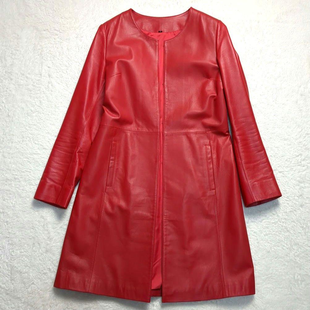 美品✨ラムレザーレザーコート　イタリア製ラムレザー　レッド　Sサイズ