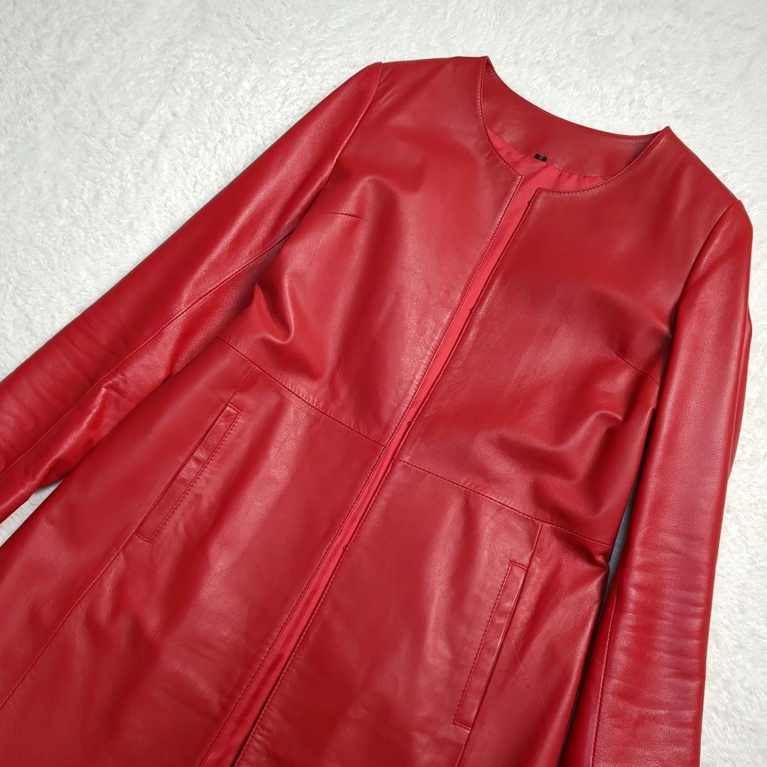 美品✨ラムレザーレザーコート　イタリア製ラムレザー　レッド　Sサイズ