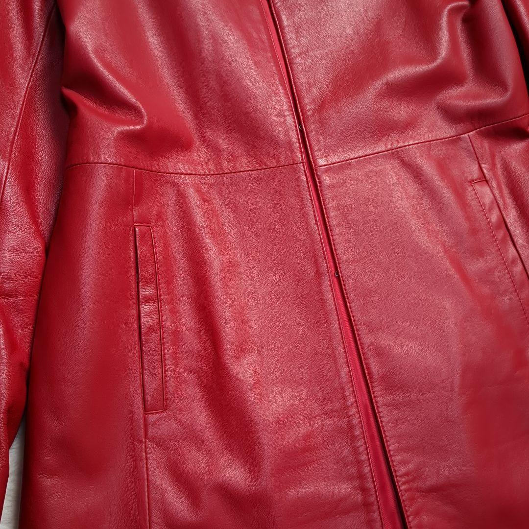 美品✨ラムレザーレザーコート　イタリア製ラムレザー　レッド　Sサイズ