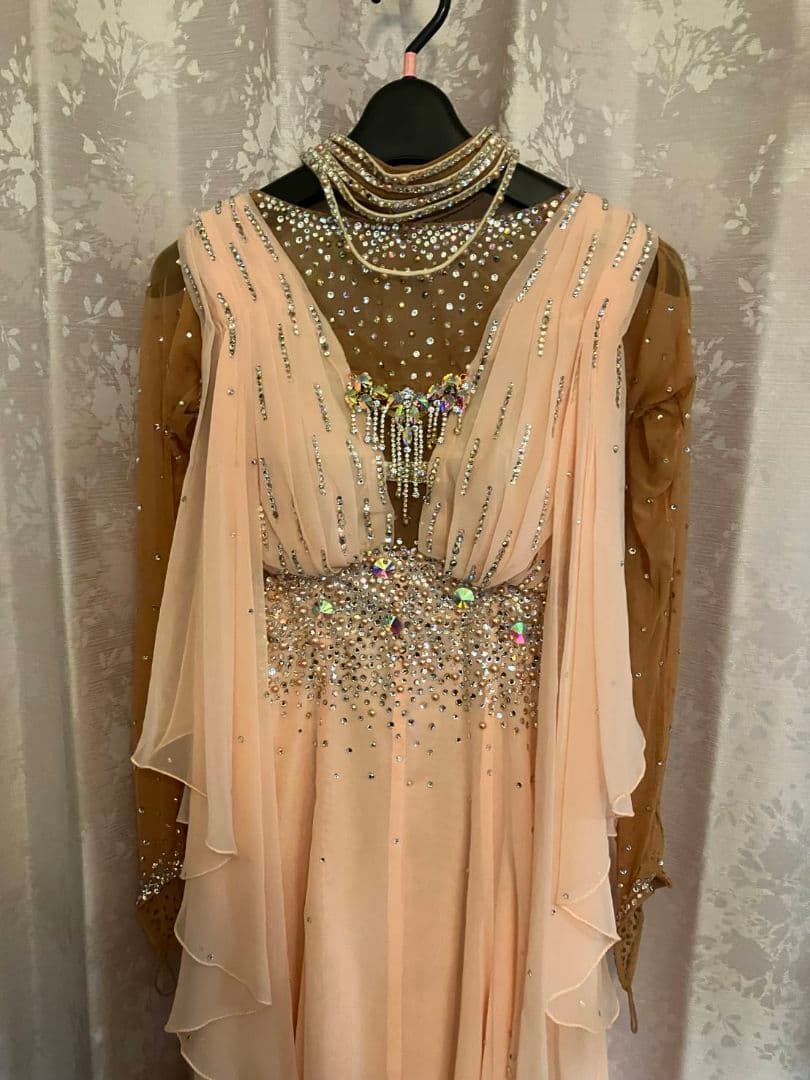 社交ダンスドレス　Mサイズ　ピーチオレンジカラー