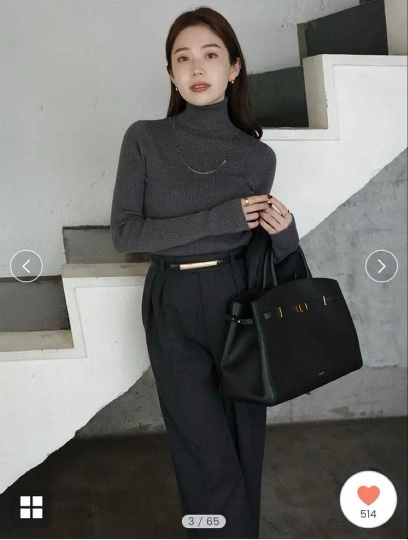 anuans シルクカシミアブレンドフィットリブタートルニット