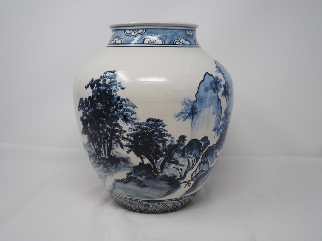 染付　山水図　花瓶　道六？　壺　-SO