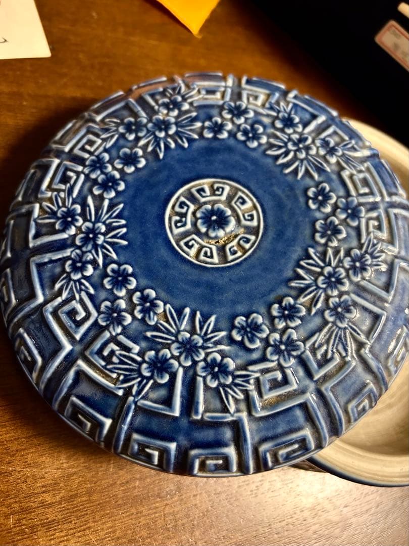 清時代　同治年間　藍釉　蓋付磁硯